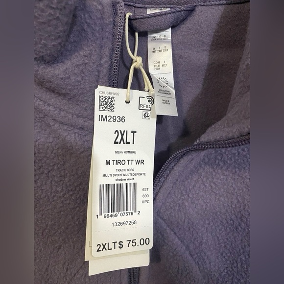 Adidas Men's Tiro Track Jacket Winterized 2XL Tall Shadow Violet Purple - Picture 5 of 8